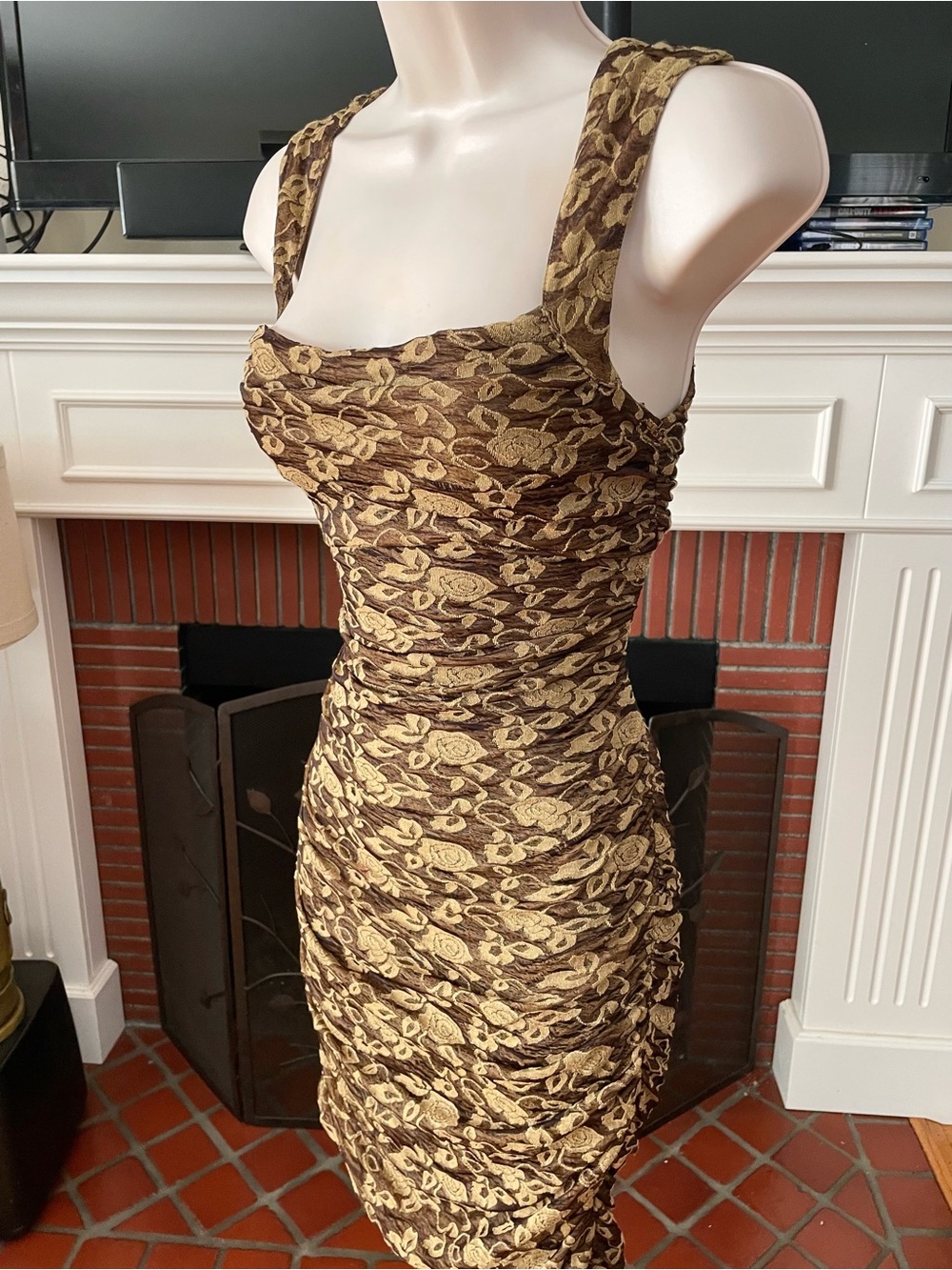Free People Y2K Brown Floral Keyhole Fitted Pencil Dress S